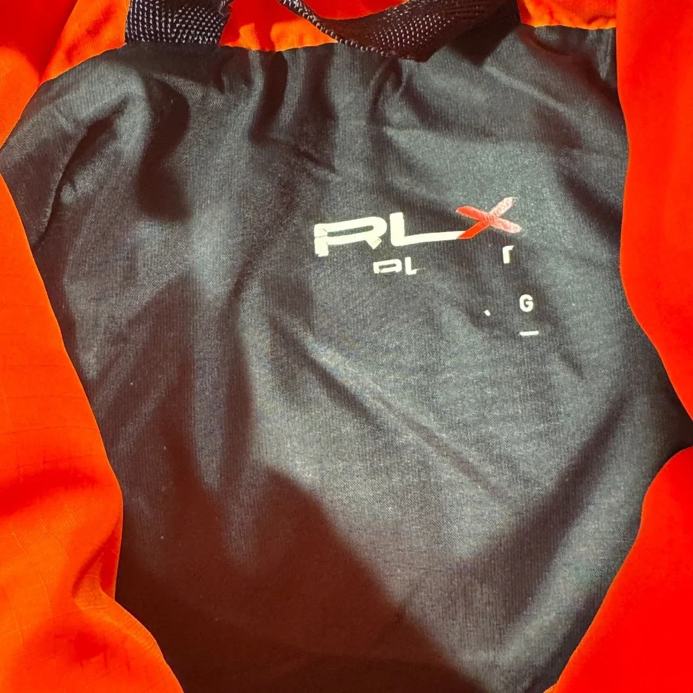 RLX‎ Ralph Lauren Down Puffer Vest Men Sz L Orange Full Zip Packable Hood